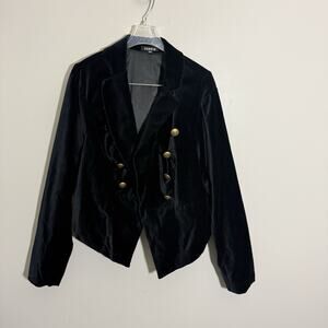 Torrid Plus Size 2X Black Velvet Military Blazer Jacket Good Buttons